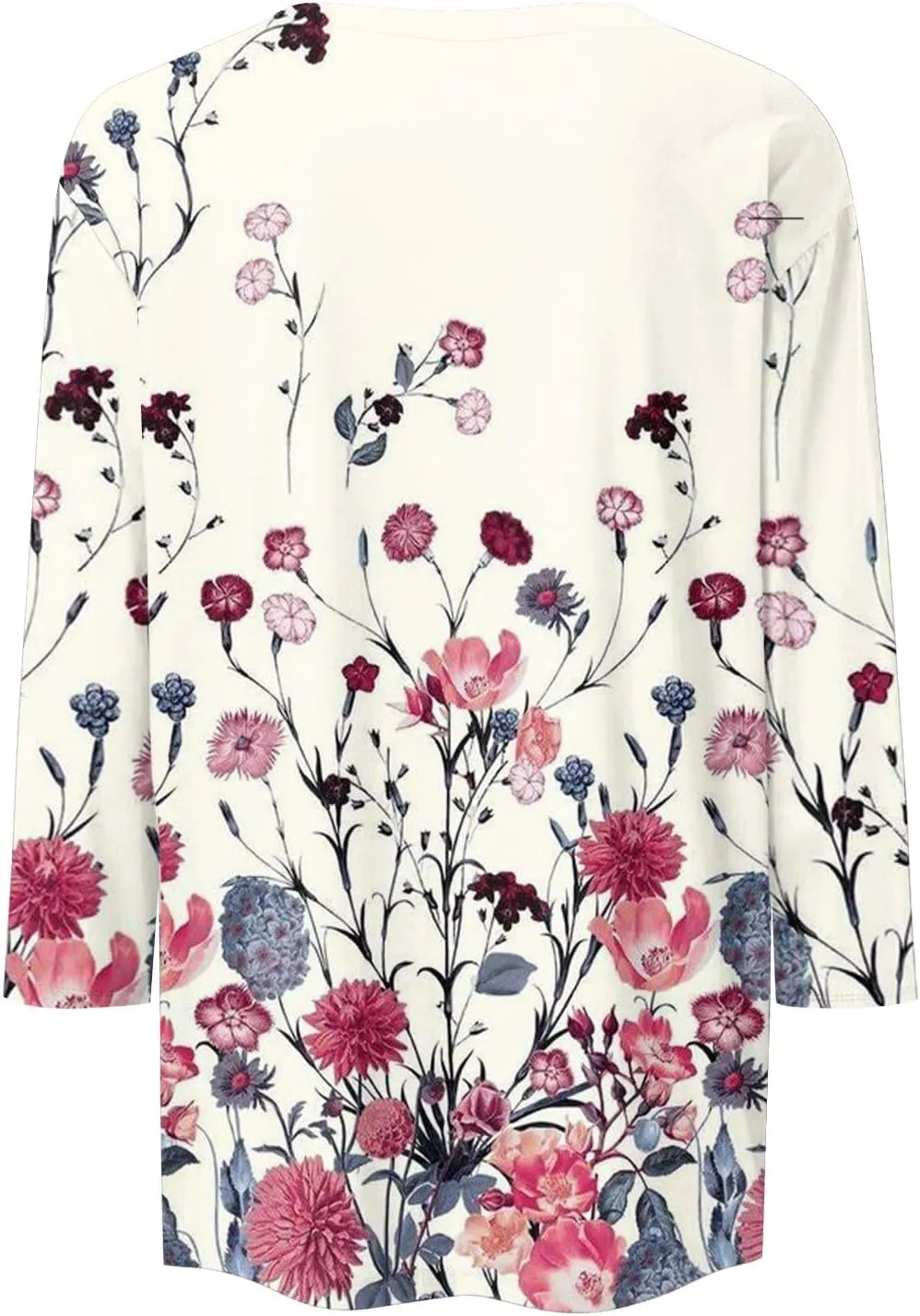 Womens Summer 3/4 Sleeve Tops 2025 Floral Print Round Neck Shirts Loose Fit Three Quarter Sleeve Tshirts