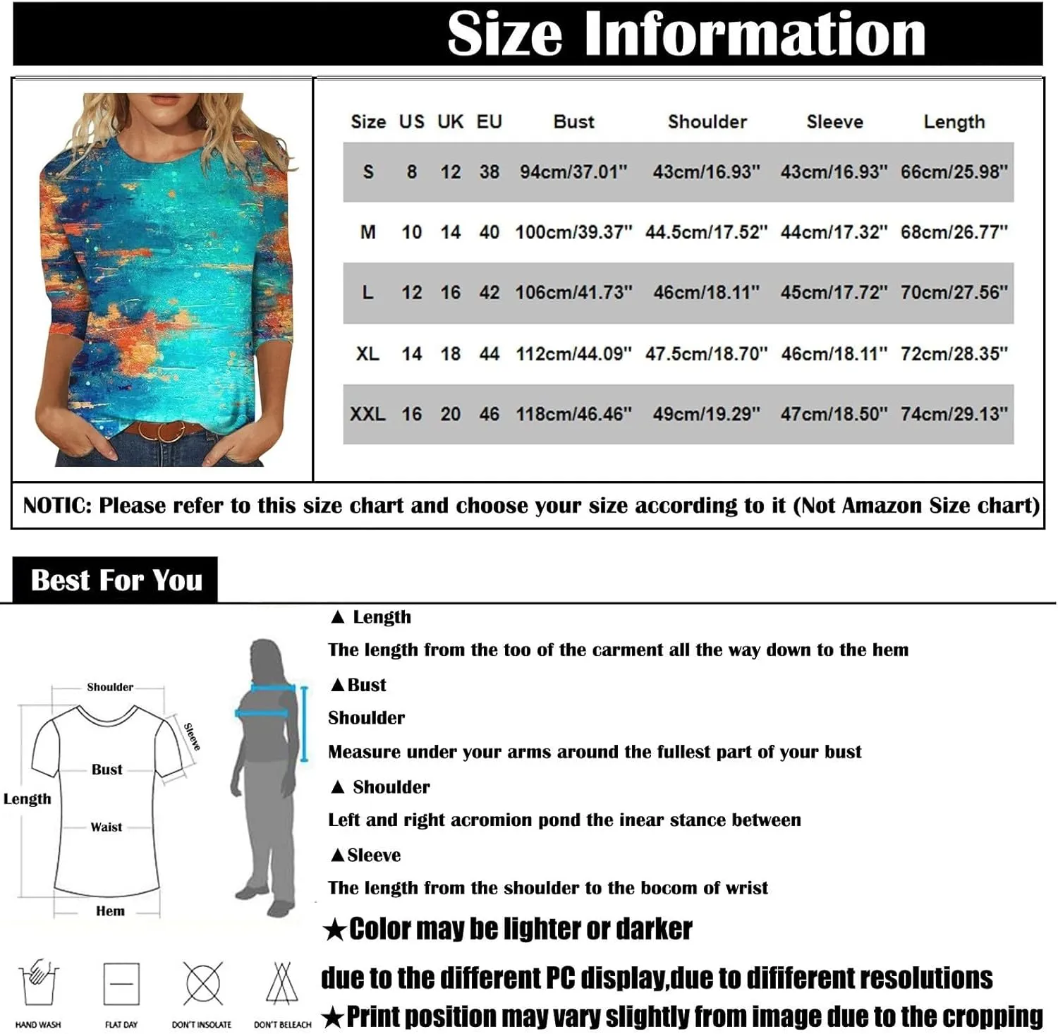 Womens Summer 3/4 Sleeve Tops 2025 Floral Print Round Neck Shirts Loose Fit Three Quarter Sleeve Tshirts