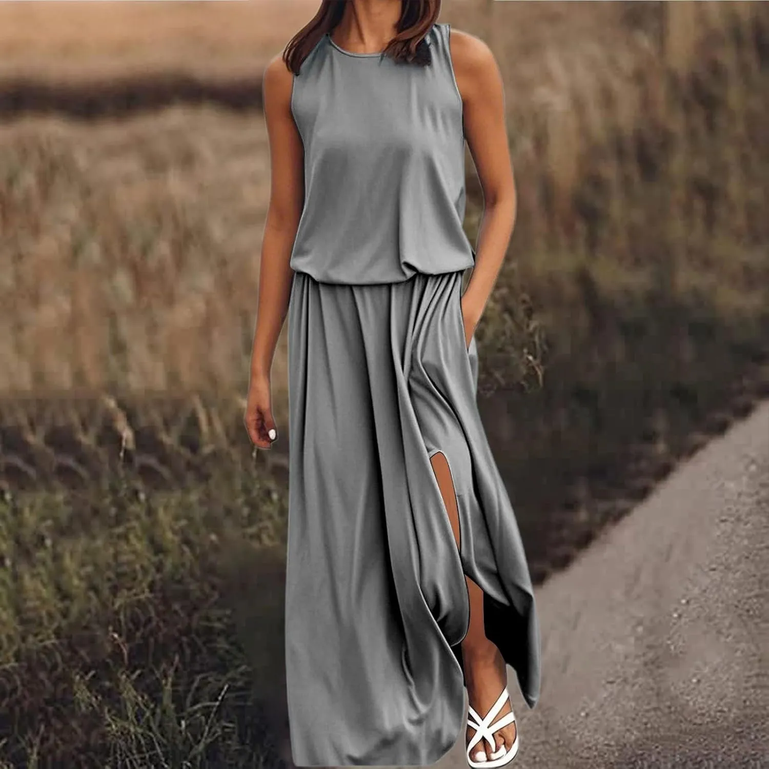 Womens Summer Boho Strapless Maxi Dress 2025 Casual Sleeveless Off Shoulder Smocked Tiered Beach Long Sundress