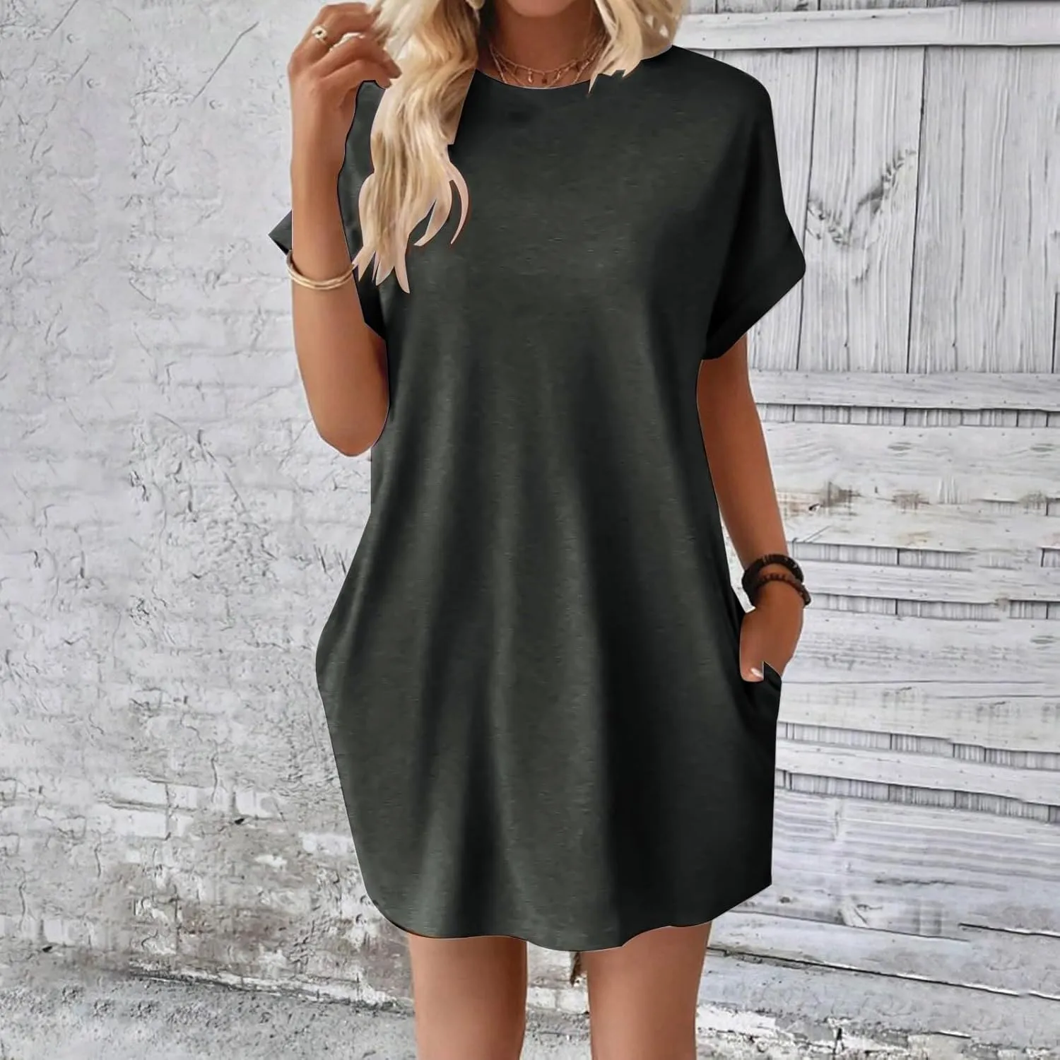 Women's Summer Dresses Casual Crewneck Short Sleeve T-Shirt Dress 2025 Beach Vacation Mini Sundress with Pockets
