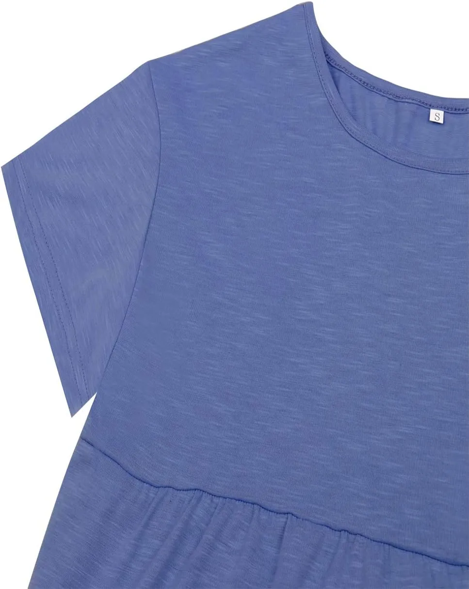 Women's Summer Short Sleeve Loose T Shirt High Low Hem Babydoll Peplum Tops