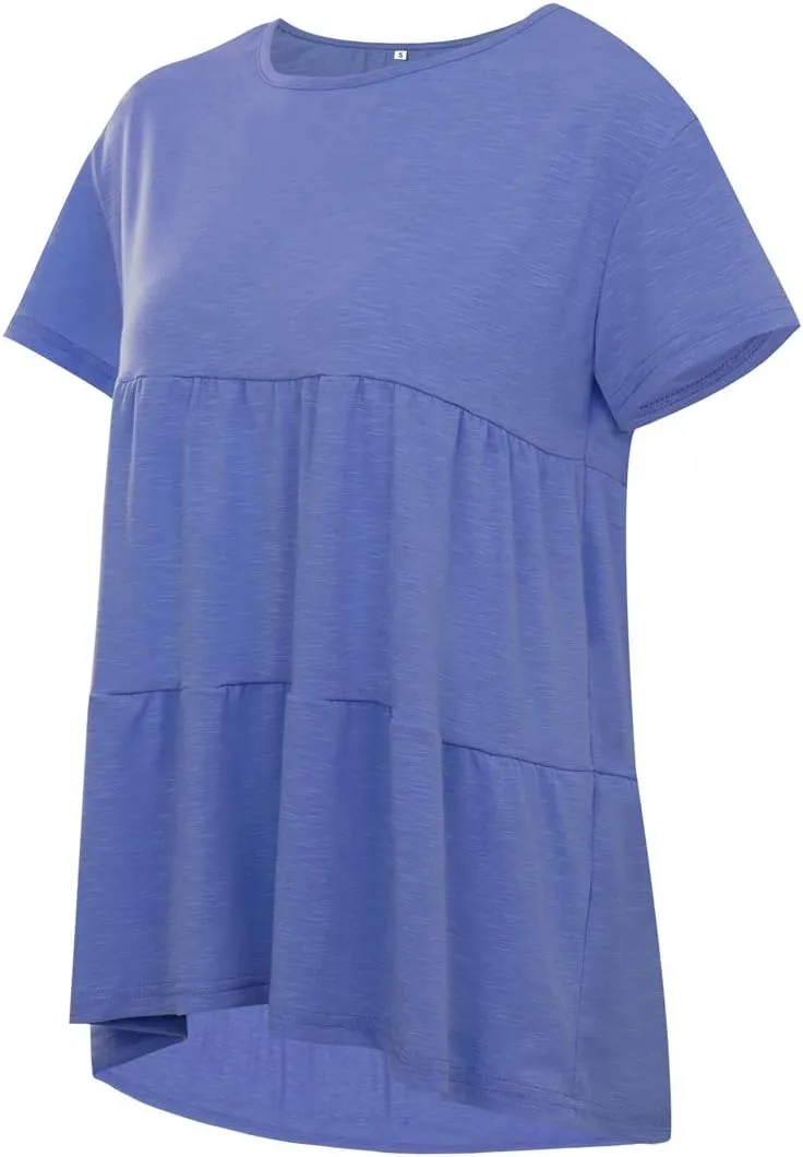 Women's Summer Short Sleeve Loose T Shirt High Low Hem Babydoll Peplum Tops