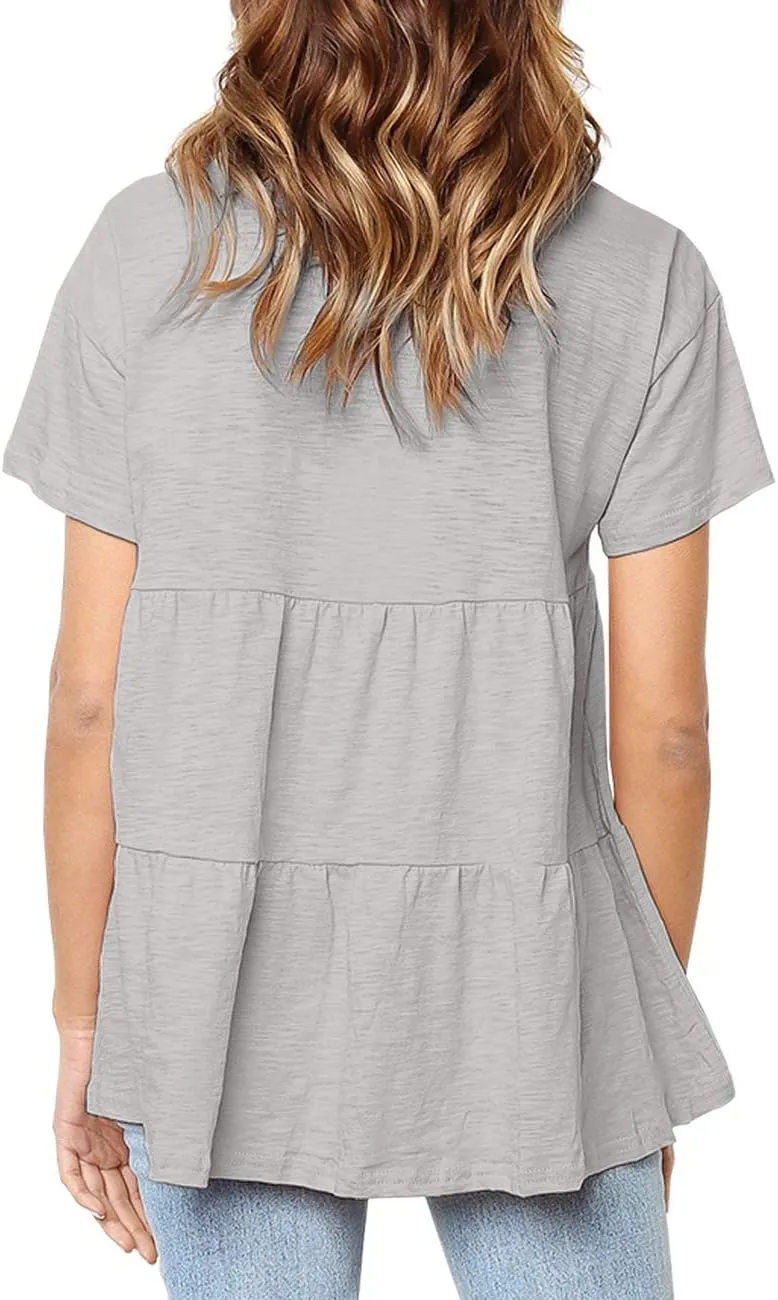 Women's Summer Short Sleeve Loose T Shirt High Low Hem Babydoll Peplum Tops