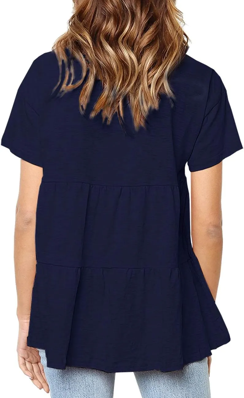 Women's Summer Short Sleeve Loose T Shirt High Low Hem Babydoll Peplum Tops