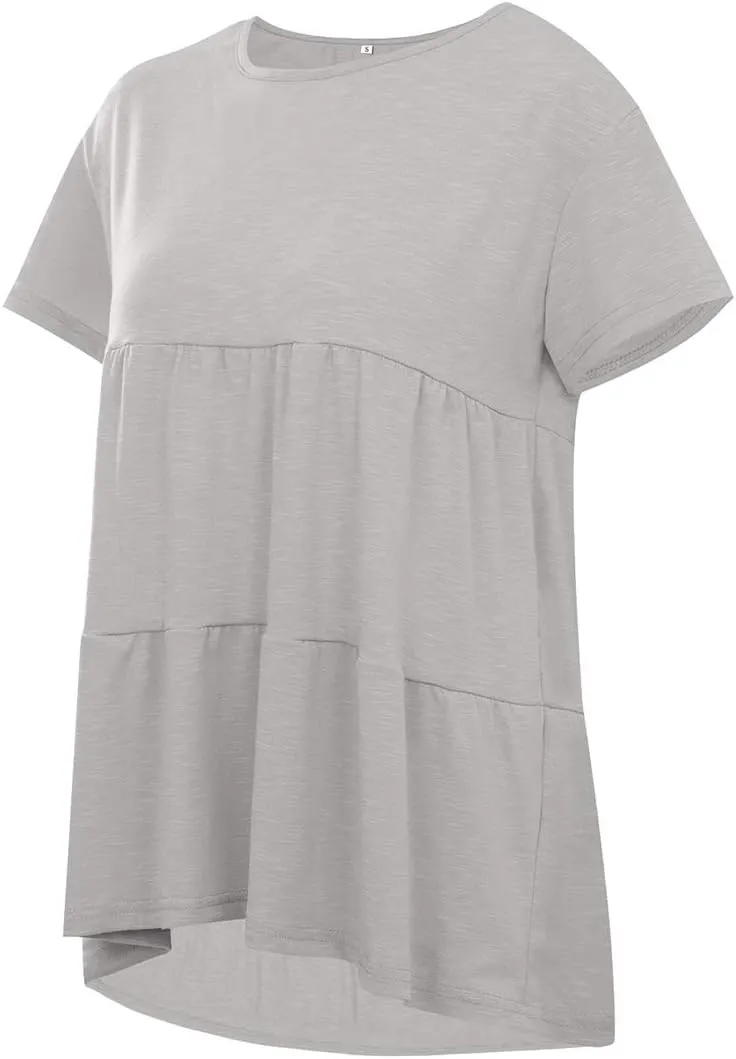 Women's Summer Short Sleeve Loose T Shirt High Low Hem Babydoll Peplum Tops