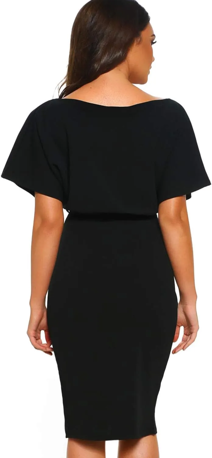 Women's Tie Sash Belted Midi Casual Dress Rompers and Jumpsuits with Roll Up or Batwing Short Sleeve Super Leisure