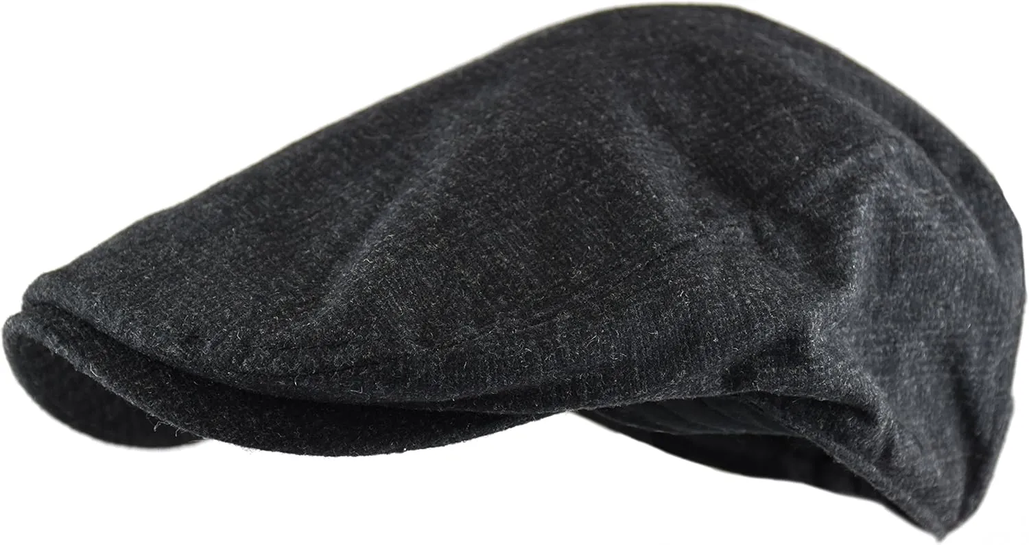 Wonderful Fashion Men's Classic Herringbone Tweed Wool Blend Newsboy Ivy Hat (Large/X-Large, Charcoal)
