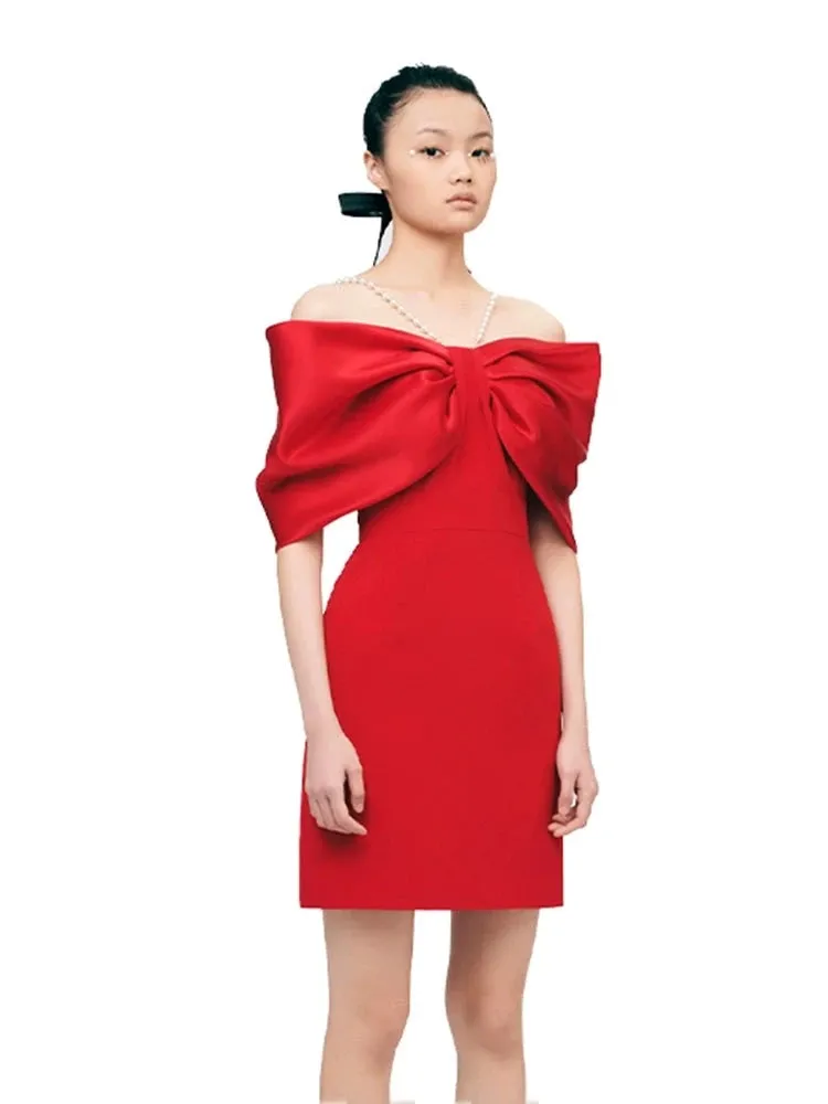 YES BY YESIR designer luxury off-shoulder cocktail formal wedding guest dress -Liu