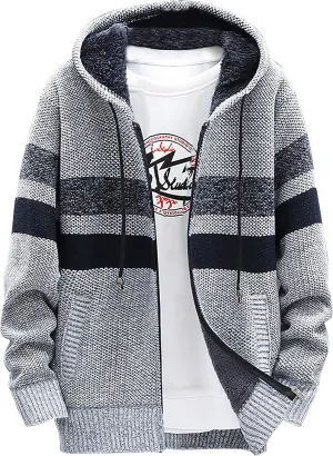 Ymosrh Flannel Jackets for Men Men's Fall and Winter Casual Sweater Jacket Warm Knit Sweater Hooded Hoodie Jackets
