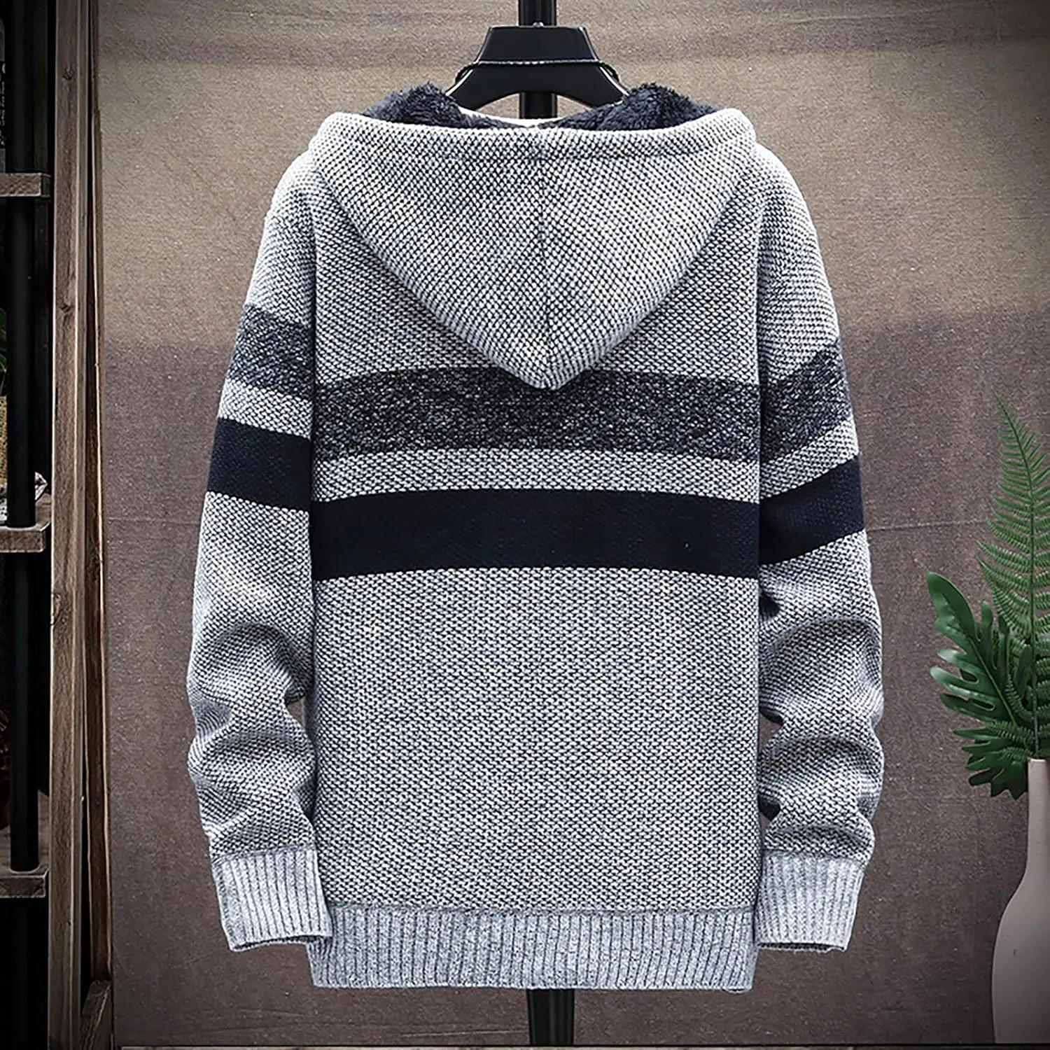 Ymosrh Flannel Jackets for Men Men's Fall and Winter Casual Sweater Jacket Warm Knit Sweater Hooded Hoodie Jackets