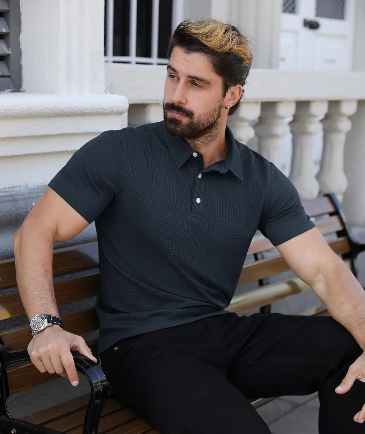 ZITY Mens Polo Shirts Short Sleeve Athletic Golf Polos Moisture Wicking Casual Polo Shirts for Men Jacquard Collared T Shirts